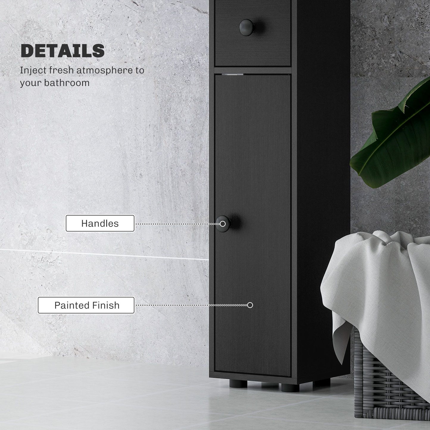 71" Tall Bathroom Cabinet, Narrow Toilet Paper Cabinet with Open Shelves, 2 Door Cabinets, Adjustable Shelves, Black