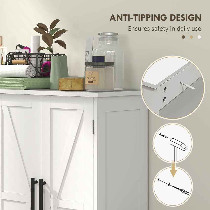 Bathroom Floor Cabinet, Farmhouse Bathroom Storage Cabinet with Adjustable Shelf, White