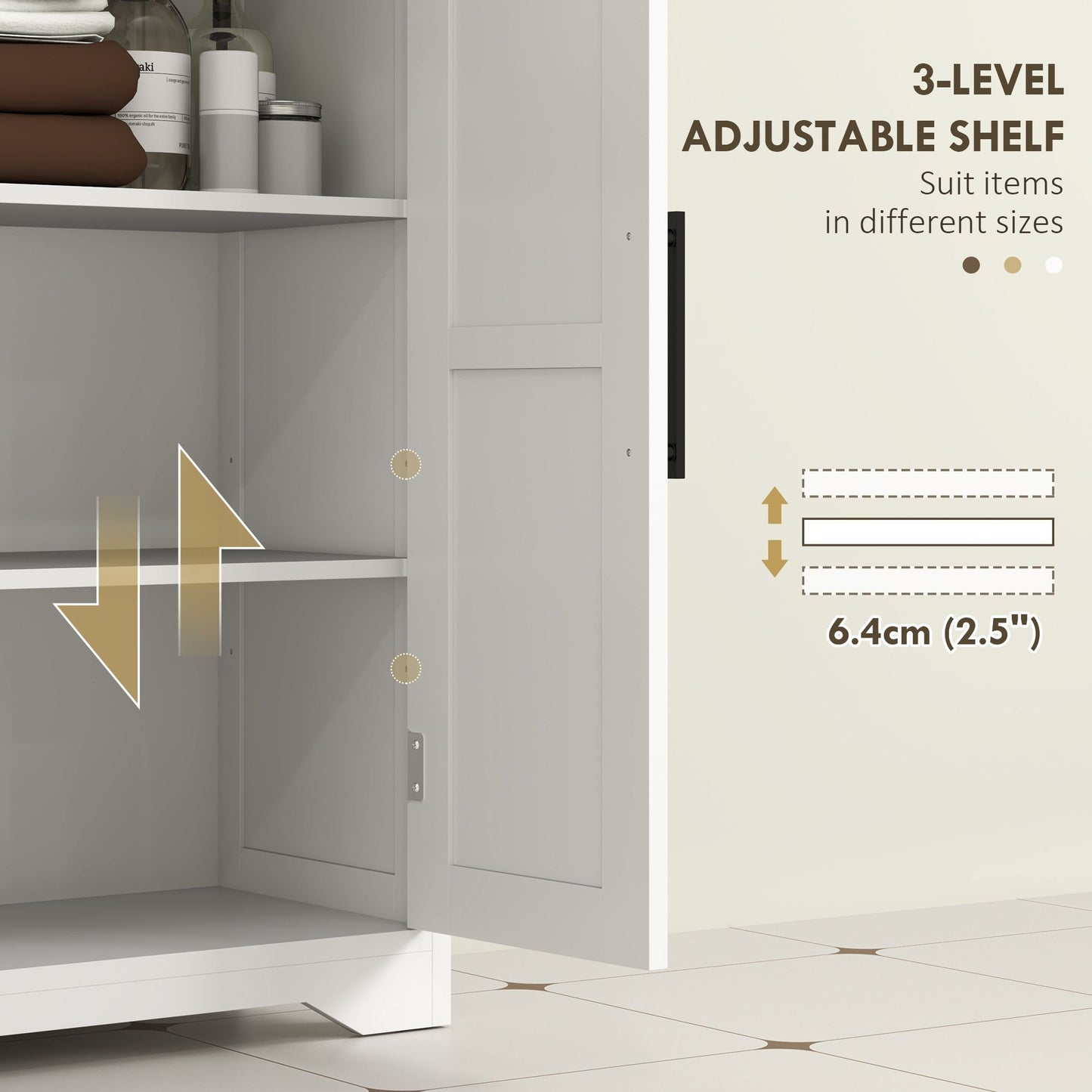 Bathroom Floor Cabinet, Farmhouse Bathroom Storage Cabinet with Adjustable Shelf, White