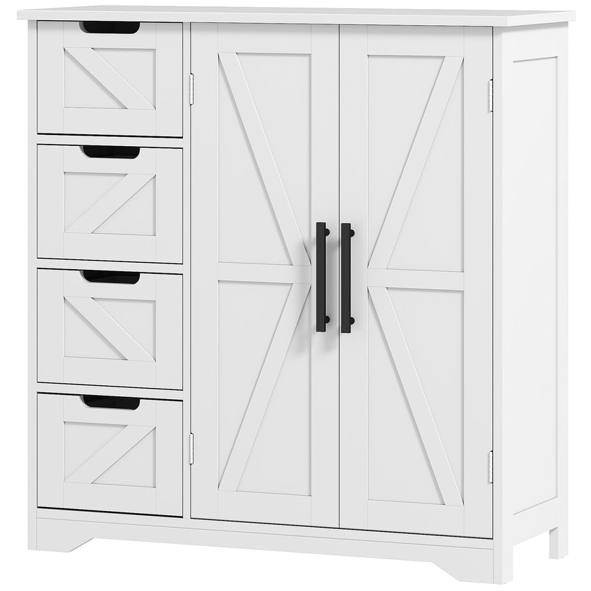 Bathroom Floor Cabinet, Farmhouse Bathroom Storage Cabinet with Adjustable Shelf, White
