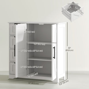 Bathroom Floor Cabinet, Farmhouse Bathroom Storage Cabinet with Adjustable Shelf, White