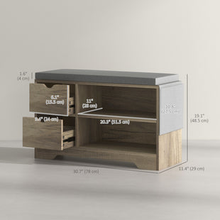 Upholstered Shoe Storage Bench w/ Seat, Entrance Bench w/ Drawer Open Shelves and Pocket for Hallway, Grey