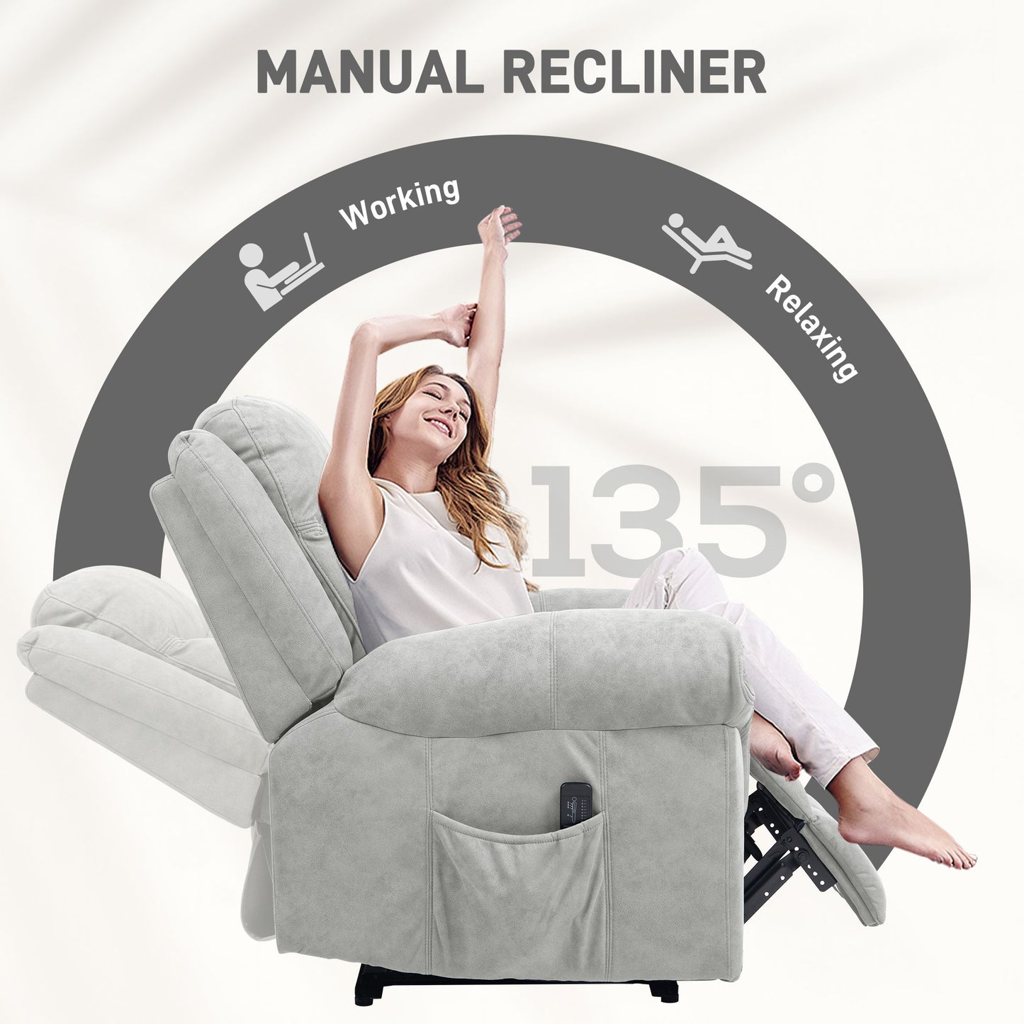 Manual Recliner Chair with Vibration Massage, Side Pockets, Microfibre Reclining Chair for Living Room, Grey