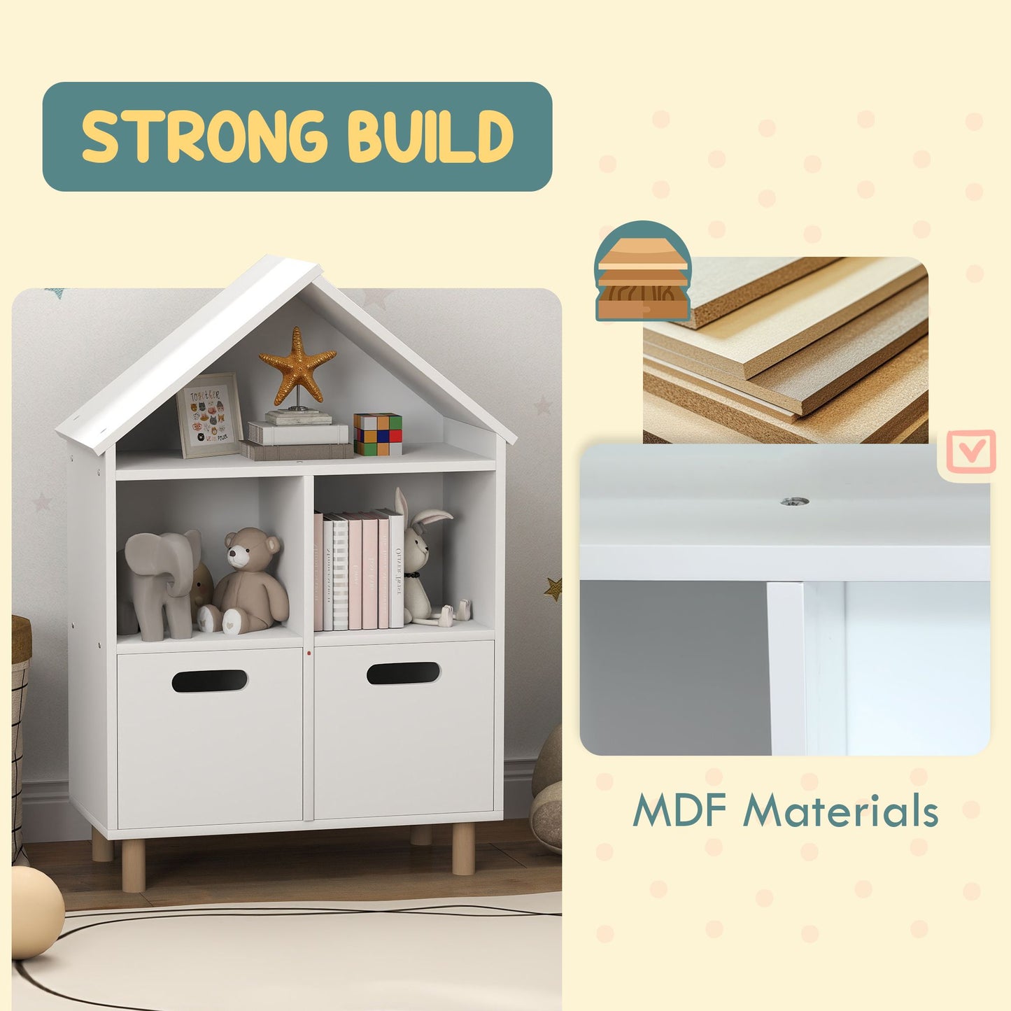 3 Tier Kids Bookshelf with Two Drawers, for Bedroom, Kids Room, White