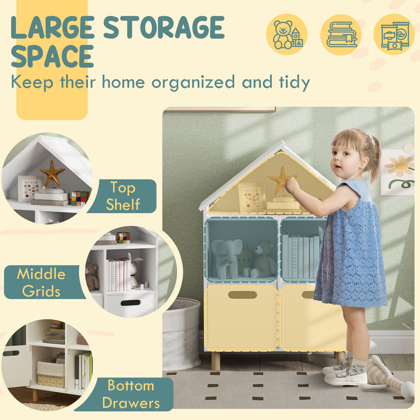 3 Tier Kids Bookshelf with Two Drawers, for Bedroom, Kids Room, White