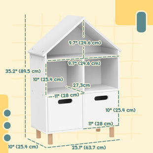 3 Tier Kids Bookshelf with Two Drawers, for Bedroom, Kids Room, White