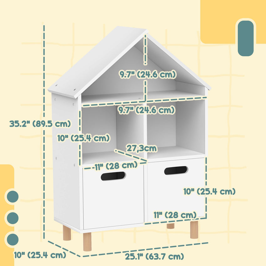 3 Tier Kids Bookshelf with Two Drawers, for Bedroom, Kids Room, White