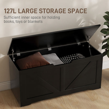 39.4 Inches Storage Chest, Storage Trunk with 2 Safety Hinges, Wooden Box for Living Room, Black Wood Grain