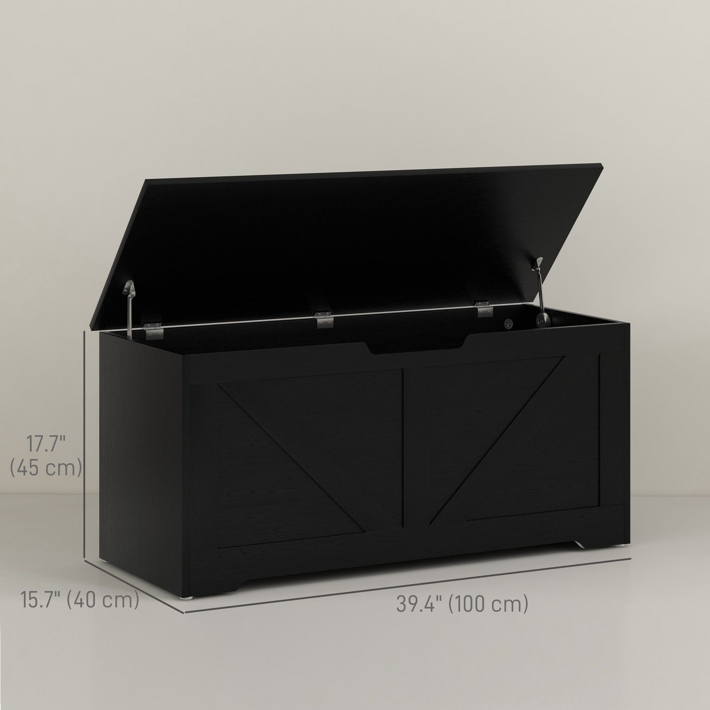 39.4 Inches Storage Chest, Storage Trunk with 2 Safety Hinges, Wooden Box for Living Room, Black Wood Grain