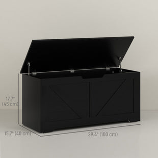 39.4 Inches Storage Chest, Storage Trunk with 2 Safety Hinges, Wooden Box for Living Room, Black Wood Grain