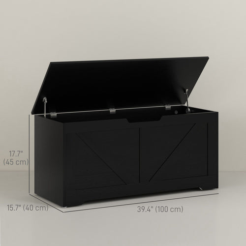 39.4 Inches Storage Chest, Storage Trunk with 2 Safety Hinges, Wooden Box for Living Room, Black Wood Grain