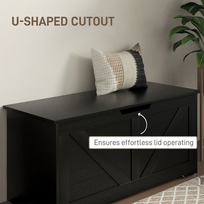 39.4 Inches Storage Chest, Storage Trunk with 2 Safety Hinges, Wooden Box for Living Room, Black Wood Grain