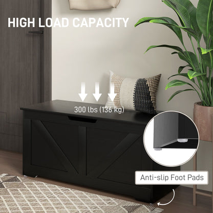 39.4 Inches Storage Chest, Storage Trunk with 2 Safety Hinges, Wooden Box for Living Room, Black Wood Grain