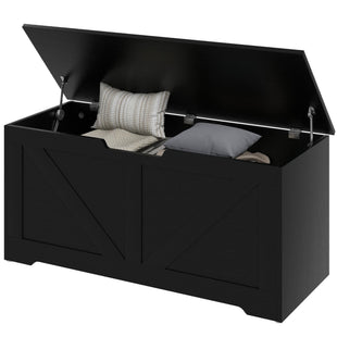 39.4 Inches Storage Chest, Storage Trunk with 2 Safety Hinges, Wooden Box for Living Room, Black Wood Grain