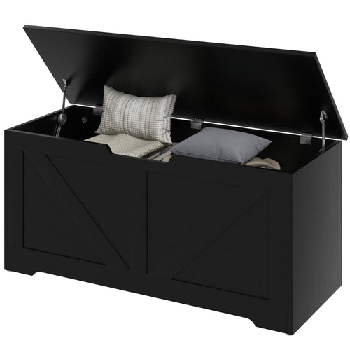 39.4 Inches Storage Chest, Storage Trunk with 2 Safety Hinges, Wooden Box for Living Room, Black Wood Grain