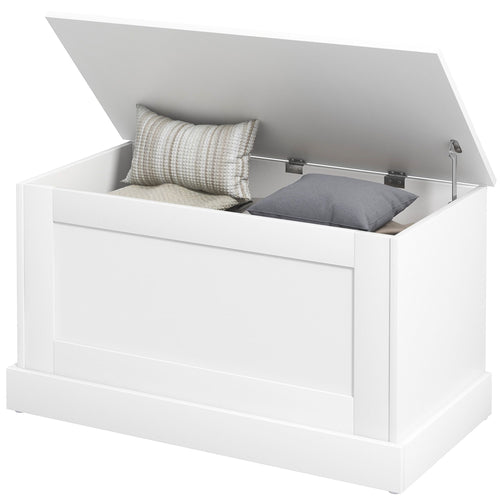 31.5 Inches Storage Chest, Storage Trunk with Safety Hinge, Wooden Box for Living Room, White Wood Grain