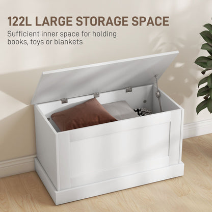 31.5 Inches Storage Chest, Storage Trunk with Safety Hinge, Wooden Box for Living Room, White Wood Grain