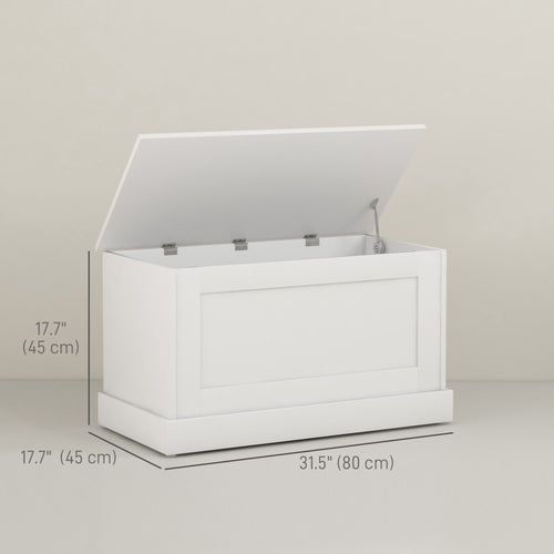 31.5 Inches Storage Chest, Storage Trunk with Safety Hinge, Wooden Box for Living Room, White Wood Grain
