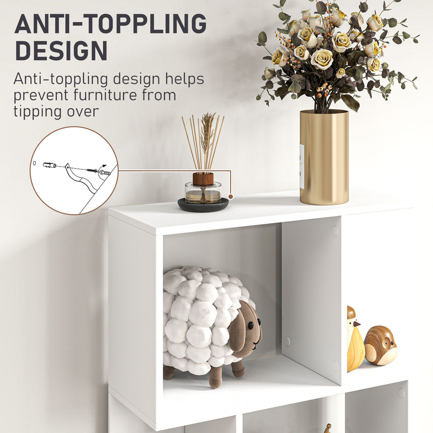 5-Tier Geometric Bookshelf, S Shaped Bookcase, Modern Freestanding Display Shelf Unit for Home Office, White