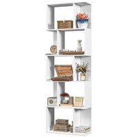 5-Tier Geometric Bookshelf, S Shaped Bookcase, Modern Freestanding Display Shelf Unit for Home Office, White