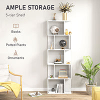 5-Tier Geometric Bookshelf, S Shaped Bookcase, Modern Freestanding Display Shelf Unit for Home Office, White