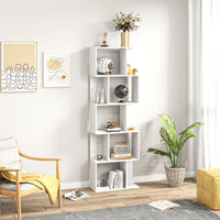 5-Tier Geometric Bookshelf, S Shaped Bookcase, Modern Freestanding Display Shelf Unit for Home Office, White