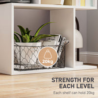 5-Tier Geometric Bookshelf, S Shaped Bookcase, Modern Freestanding Display Shelf Unit for Home Office, White