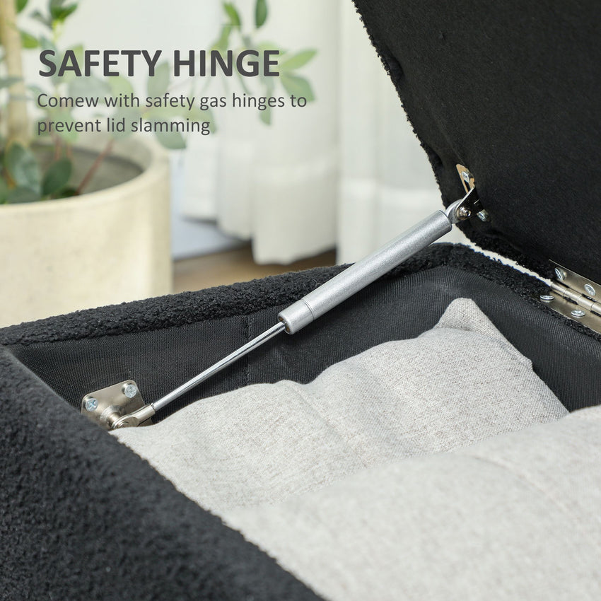 Modern Storage Bench, Ottoman with Storage and Lamb's Wool Upholstery for Living Room, Bedroom, Black