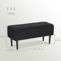 Modern Storage Bench, Ottoman with Storage and Lamb's Wool Upholstery for Living Room, Bedroom, Black