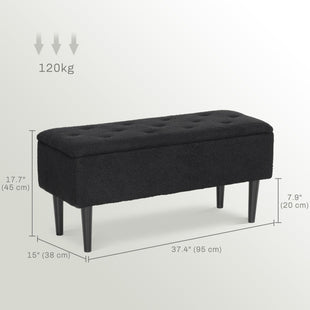 Modern Storage Bench, Ottoman with Storage and Lamb's Wool Upholstery for Living Room, Bedroom, Black