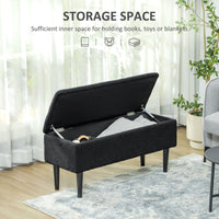 Modern Storage Bench, Ottoman with Storage and Lamb's Wool Upholstery for Living Room, Bedroom, Black