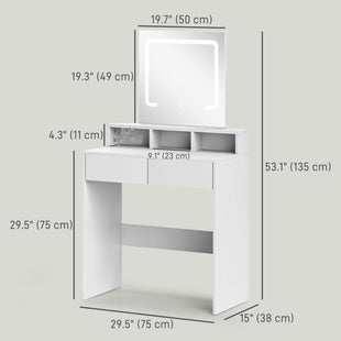 Makeup Vanity Desk with Mirror and LED Lights, for Bedroom, Modern Dressing Table with Drawers, Compartments, White