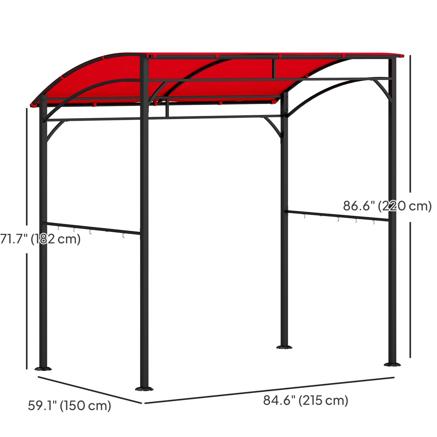 7' x 5' Garden Grill Canopy, BBQ Grill Gazebo Tent with Steel Frame and Hooks, Outdoor Sun Shade, Wine Red