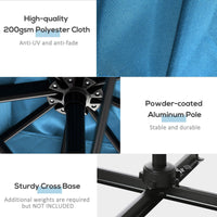 8' x 8' Square Patio Hanging Offset Umbrella with 360° Rotation, Aluminum Outdoor Cantilever Market Parasol, Turquoise