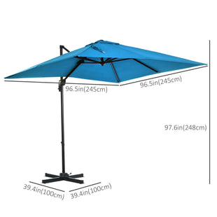 8' x 8' Square Patio Hanging Offset Umbrella with 360° Rotation, Aluminum Outdoor Cantilever Market Parasol, Turquoise
