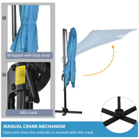 8' x 8' Square Patio Hanging Offset Umbrella with 360° Rotation, Aluminum Outdoor Cantilever Market Parasol, Turquoise