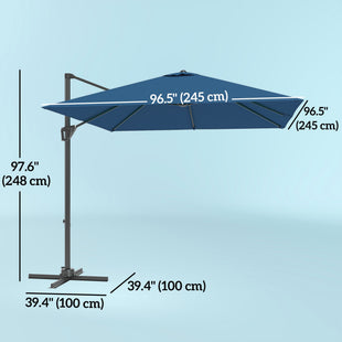 8'x8' Square Patio Hanging Offset Umbrella, Outdoor Cantilever Parasol w/ Cross Base, Navy Blue