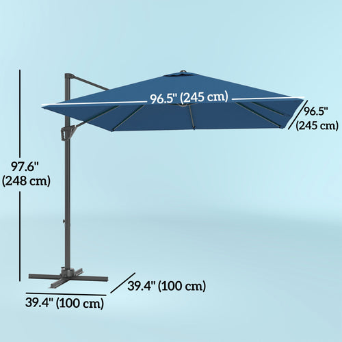 8'x8' Square Patio Hanging Offset Umbrella, Outdoor Cantilever Parasol w/ Cross Base, Navy Blue
