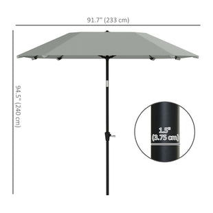 7.6FT Aluminum Patio Umbrella Parasol 8 Ribs Outdoor Market Umbrella with Crank, Push Button Tilt for Deck, Backyard and Lawn, Light Grey