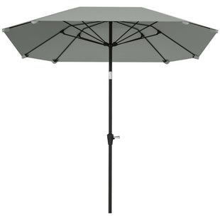 7.6FT Aluminum Patio Umbrella Parasol 8 Ribs Outdoor Market Umbrella with Crank, Push Button Tilt for Deck, Backyard and Lawn, Light Grey