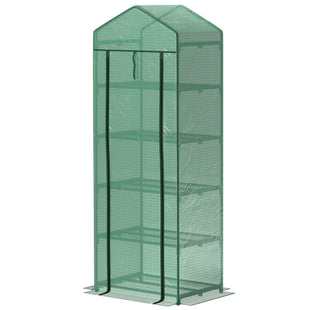 5 Tier Mini Greenhouse, Portable Outdoor Flower Stand with Shelf Clips, Indoor Greenhouse with Steel Frame, Transparent, 27.25" x 19.25" x 76", Green