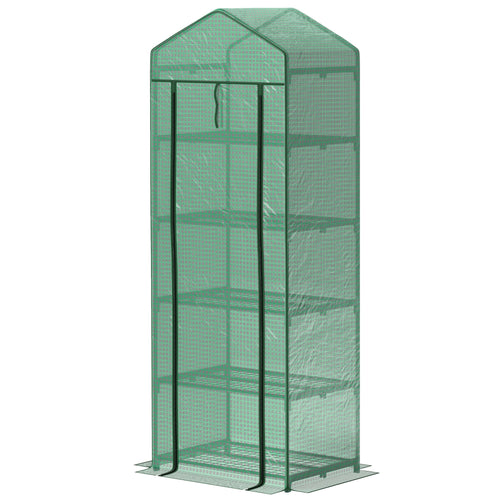 5 Tier Mini Greenhouse, Portable Outdoor Flower Stand with Shelf Clips, Indoor Greenhouse with Steel Frame, Transparent, 27.25" x 19.25" x 76", Green