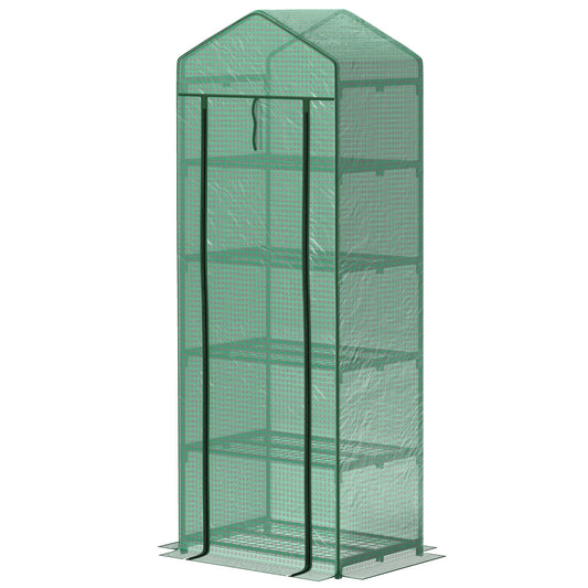 5 Tier Mini Greenhouse, Portable Outdoor Flower Stand with Shelf Clips, Indoor Greenhouse with Steel Frame, Transparent, 27.25" x 19.25" x 76", Green