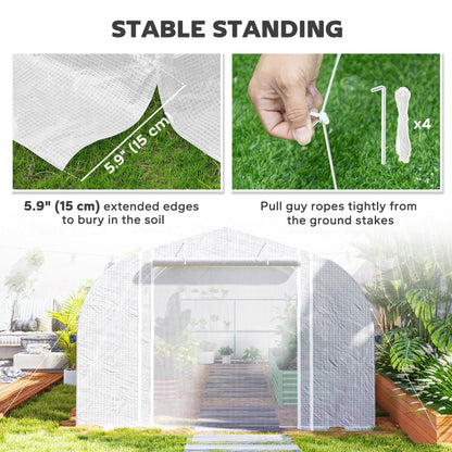 19.5' x 10' x 6.6' Tunnel Greenhouse Outdoor Green House with Roll-up Mesh Sidewalls, Mesh Door, Galvanized Steel, White
