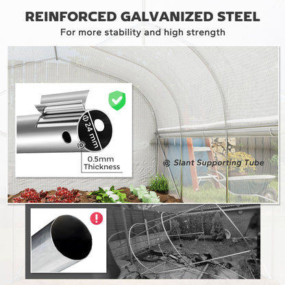 19.5' x 10' x 6.6' Tunnel Greenhouse Outdoor Green House with Roll-up Mesh Sidewalls, Mesh Door, Galvanized Steel, White