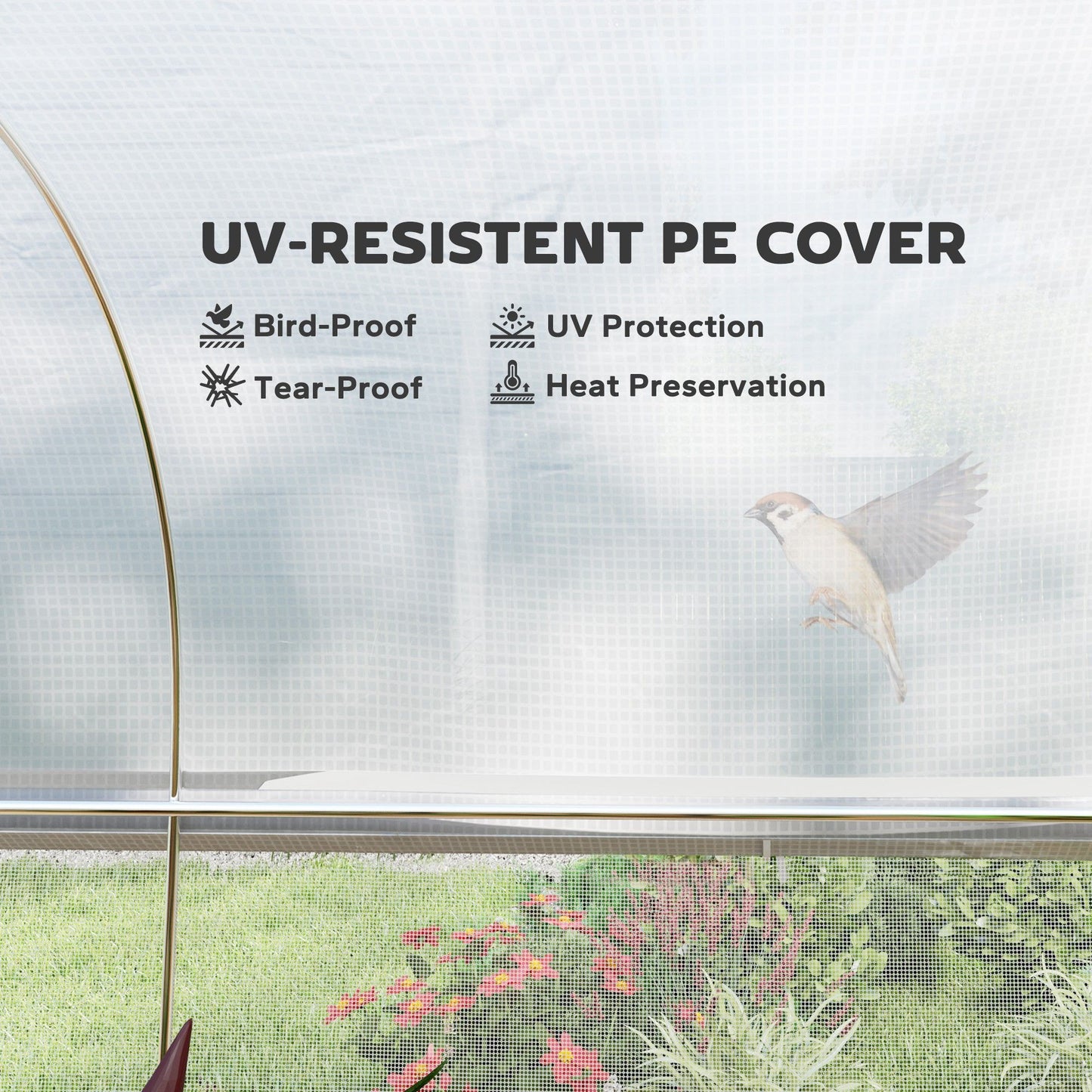 19.5' x 10' x 6.6' Tunnel Greenhouse Outdoor Green House with Roll-up Mesh Sidewalls, Mesh Door, Galvanized Steel, White