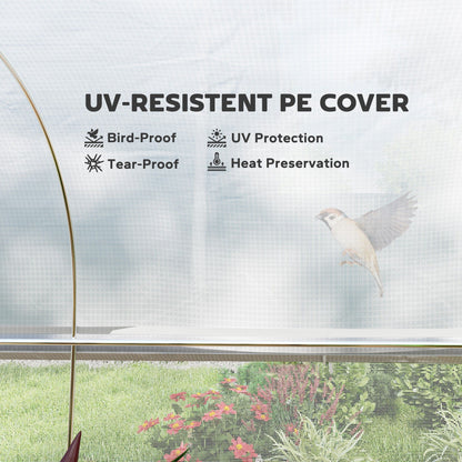19.5' x 10' x 6.6' Tunnel Greenhouse Outdoor Green House with Roll-up Mesh Sidewalls, Mesh Door, Galvanized Steel, White