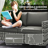 2 Seater Rattan Outdoor Sofa, Patio Couch Loveseat with Cushions and Armrests for Garden, Balcony, Dark Grey