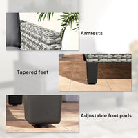 2 Seater Rattan Outdoor Sofa, Patio Couch Loveseat with Cushions and Armrests for Garden, Balcony, Dark Grey