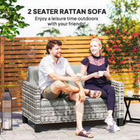2 Seater Rattan Outdoor Sofa, Patio Couch Loveseat with Cushions and Armrests for Garden, Balcony, Dark Grey